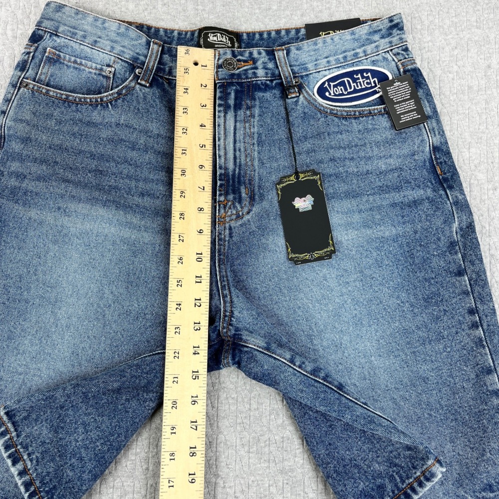 New Von Dutch Denim Shorts Men 34 Blue Originals Logo Patch Baggy Y2K Streetwear - Picture 13 of 14